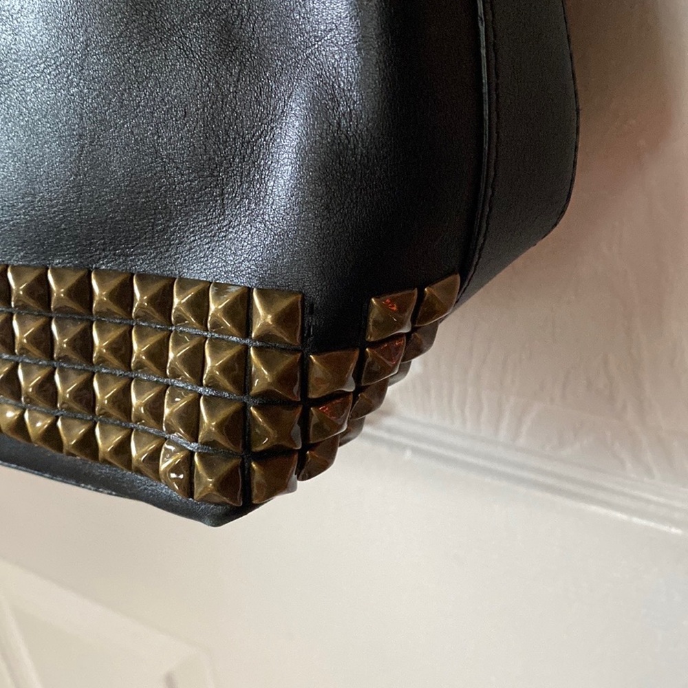COACH Black Leather Legacy Studded Pyramid Stud Bucket Duffle Crossbody Bag - Picture 13 of 15